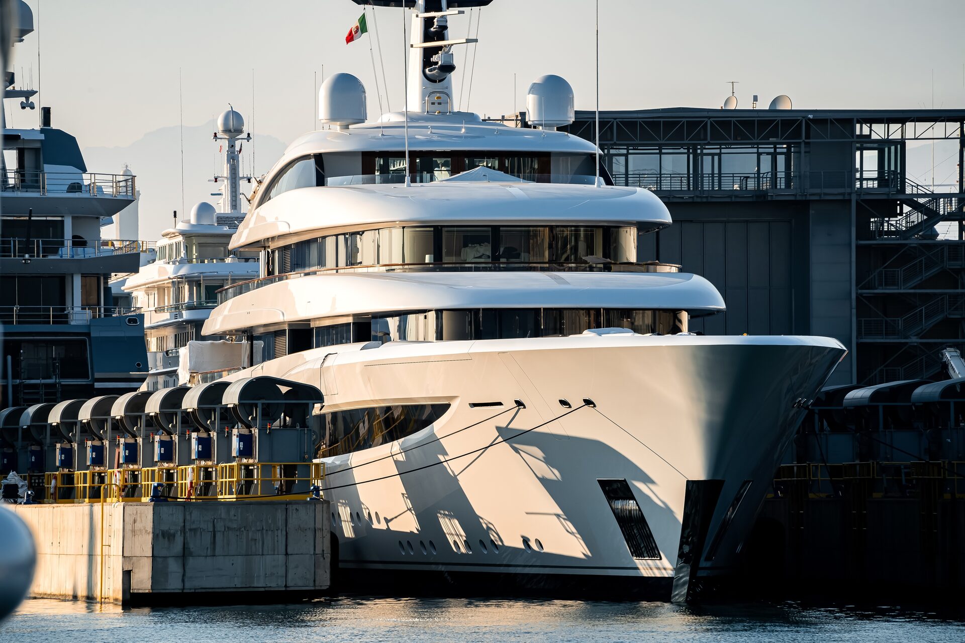 A superyacht berthed at the dock